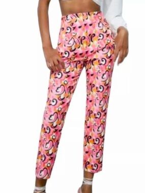 Women’s Pink Printed High-Waist Slim Pants